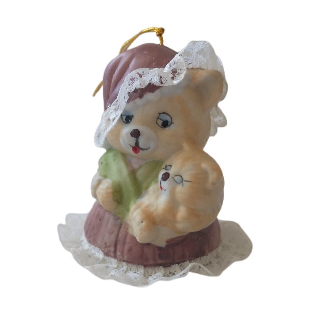 Caring Critters Chimers Kitty Cat Ornament Ceramic Vintage Porcelain Bell Kitsch